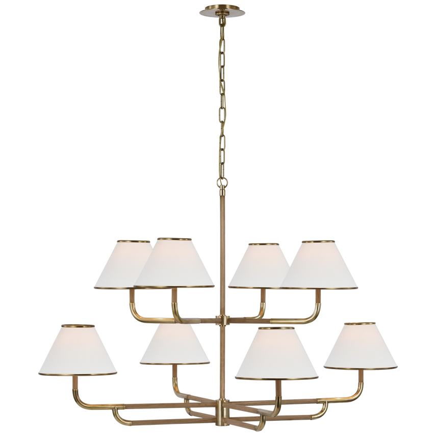 2-Tier White Lampshade Rigby Metal And Wood Chandelier