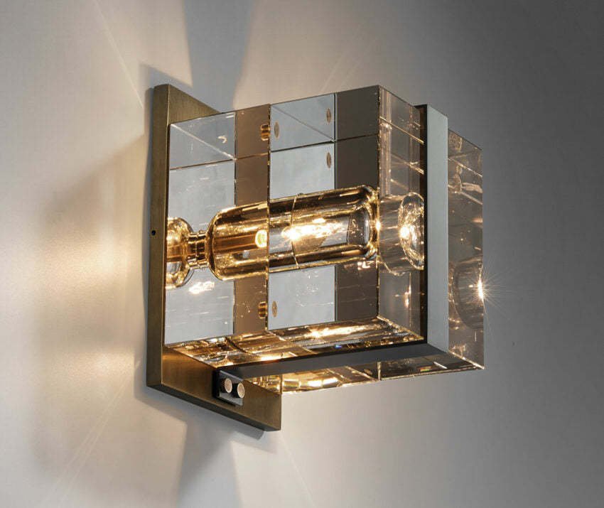 Yagern Square Modern Crystal Brass Wall Sconce