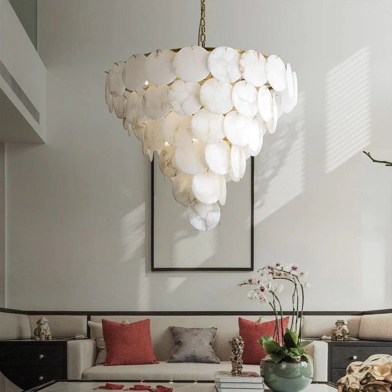 Upscale Alabaster Multi-Tiered Round Chandelier For Living Room