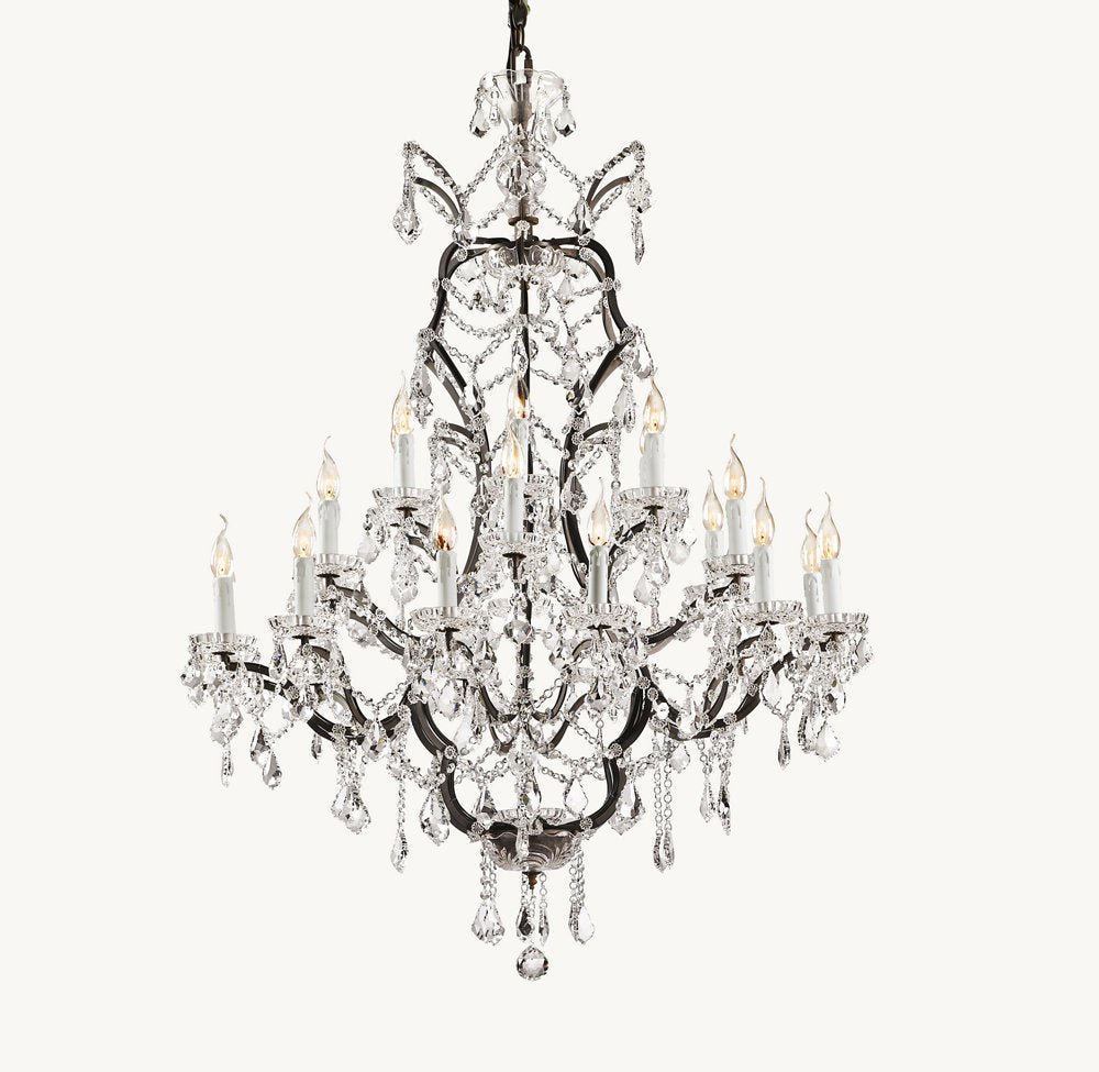 19TH C. ROCOCO IRON & CRYSTAL ROUND CHANDELIER 40"