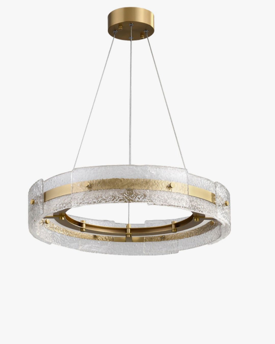 Hammered Glass Round Brass Chandelier-WM2351