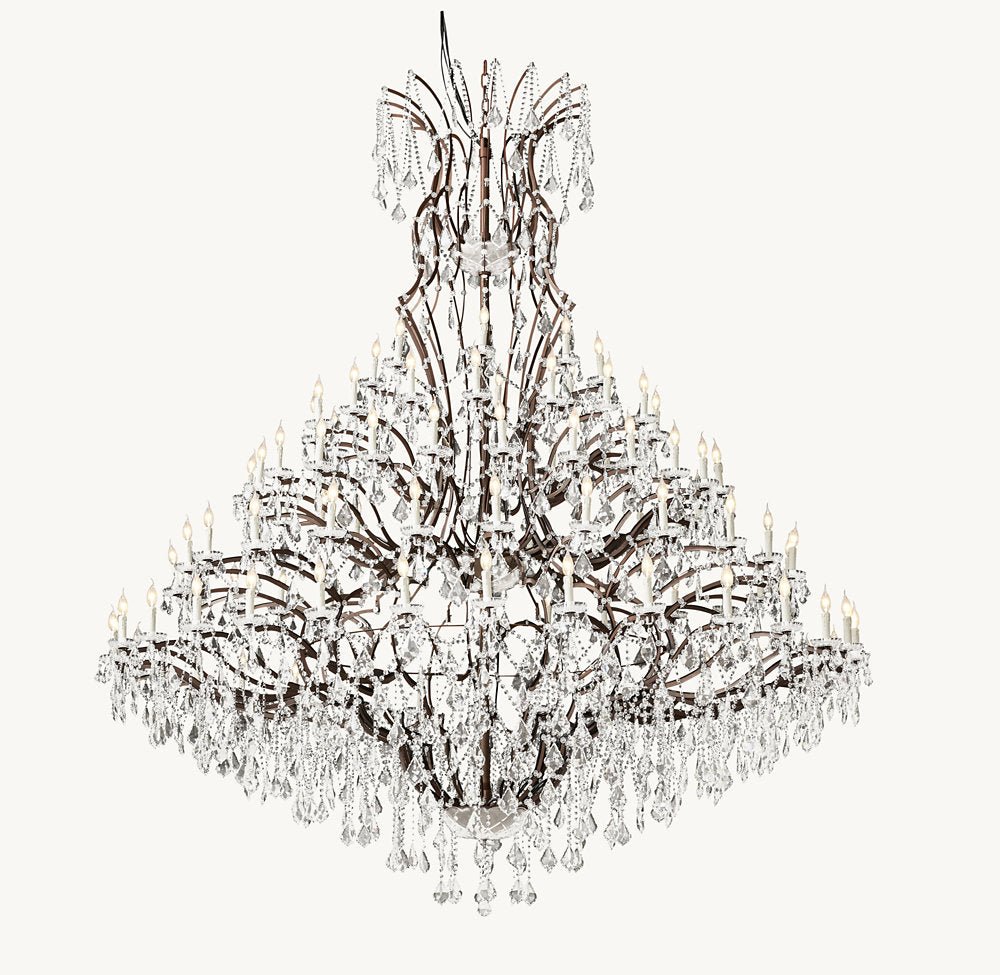 19TH C. ROCOCO IRON & CRYSTAL ROUND CHANDELIER 101"