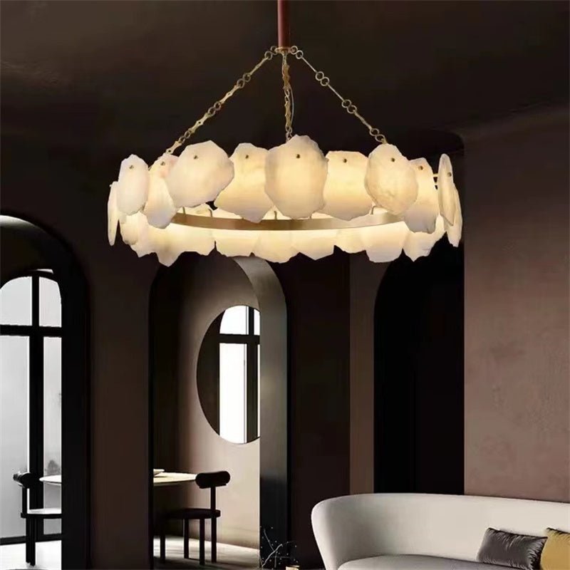 Modern Noah Alabaster Snowflake Round Chandelier